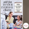 Wood & Canvas Wall Hanging, Laundry Room Sorting Life Wall Art — Woman and girl sorting laundry near washing machine, bright