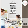 Wood & Canvas Wall Hanging, Please Excuse the Mess Kitchen Wall Art — Black and white wall sign with playful text hung in