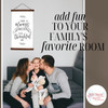 Wood & Canvas Wall Hanging, Always Thankful Kitchen Wall Art — Wall art with typography, hanging on a wooden frame, in a