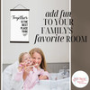 Wood & Canvas Wall Hanging - Together Best Place - Living Room Wall Art — White wall hanging with black text and wooden