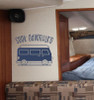 Camping Decals Seek Adventure Retro Camper RV Wall Decor Art Stickers — Blue wall decal of a van with text in a cozy