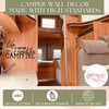 Camper Wall Stickers Life Better Around Campfire RV Decor Quote Decals — Die-cut text design on camper wall, warm wood