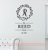 Personalized Wall Decor Sticker Family Name Decal Custom Letter in Wreath-Black