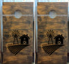 Farm Scene Windmill Barn Decal or Stencil for Bean bag Cornhole Boards-Black