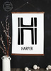 Wood Canvas Wall Hanging Personalized Kids Name Sign Modern Monogram Art- 23x30