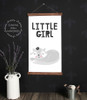 Wood Canvas Wall Hanging Little Girl Sign Sleeping Cat Decor Modern Art- 15x26