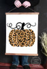 Canvas Wall Hanging with Wood Fall Leopard Pumpkin Autumn Sign Art-19x24 Size