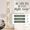 Height Ruler Personalized Child's First Name Canvas Growth Chart 6ft — Ruler-style growth chart in light wood finish against