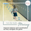 Hop Drop Alphabet Sensory Path Floor Decal Stickers for School Hall — Child in a skirt walking on blue footsteps along a