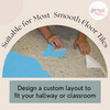 Hop Drop Alphabet Sensory Path Floor Decal Stickers for School Hall — Hands arranging colorful floor tiles on a smooth