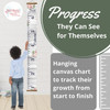 Canvas Growth Chart Height Tracker Sign Gray Wood Grain Floral Print — Hanging canvas growth chart with a ruler design