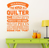 Quilter Wall Decal Sticker Sewing Chopping Tiny Pieces Vinyl Art Quote — Bright orange wall decal with quilting-themed text