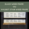 Hanging Canvas Art Hello Fall Word Search Puzzle Wall Decor — Black wood frame above walnut stain wood frame with various