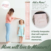 Pink Canvas Growth Chart Sign Height Ruler Nursery Decor — Growth chart hanging on wall, with child and parent measuring