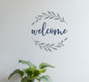 Welcome Decor Sticker with Branch Wreath Wall Decal Entryway Wall Art DBlue StGray