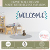 Welcome Wall Decal Lettering with Floral Wreath Art Wall Sticker DpBlue Teal standards