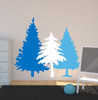 Evergreen Tree Wall Decals Woodland Nursery Wall Stickers 3pc — Colorful tree decals in varying shades of blue on a light