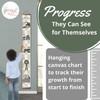 Canvas Growth Chart Ruler Checkered Farm Theme — Hanging growth chart with black and white illustrations on a canvas