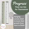 Checkered Canvas Growth Chart Sign: Personalized Height Ruler with Modern Wall Art Design — Hanging growth chart on a wall