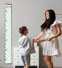 Checkered Canvas Growth Chart Sign: Personalized Height Ruler with Modern Wall Art Design — Measurements chart in white and