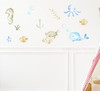 Under the Sea Watercolor Wall Stickers Ocean Nursery Decor — Colorful underwater-themed wall decals including sea creatures