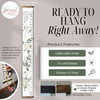 White Rose Greenery Canvas Growth Chart Height Ruler for Kids — Floral growth chart with measurement markings in a vertical