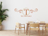 Personalized Family Name Monogram Wall Decal with Elegant Swirls Rust Dark Beige