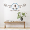 Personalized Family Name Monogram Wall Decal with Elegant Swirls ChocBrown MistyBlue