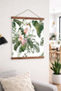Tropical Botanical Canvas Wall Hanging | Watercolor Leaves & Hummingbird Wall Art Walnut Wood
