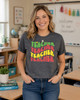 Retro Teacher Shirt | Colorful Teacher Gift Graphic Tee for School heather gray in classroom