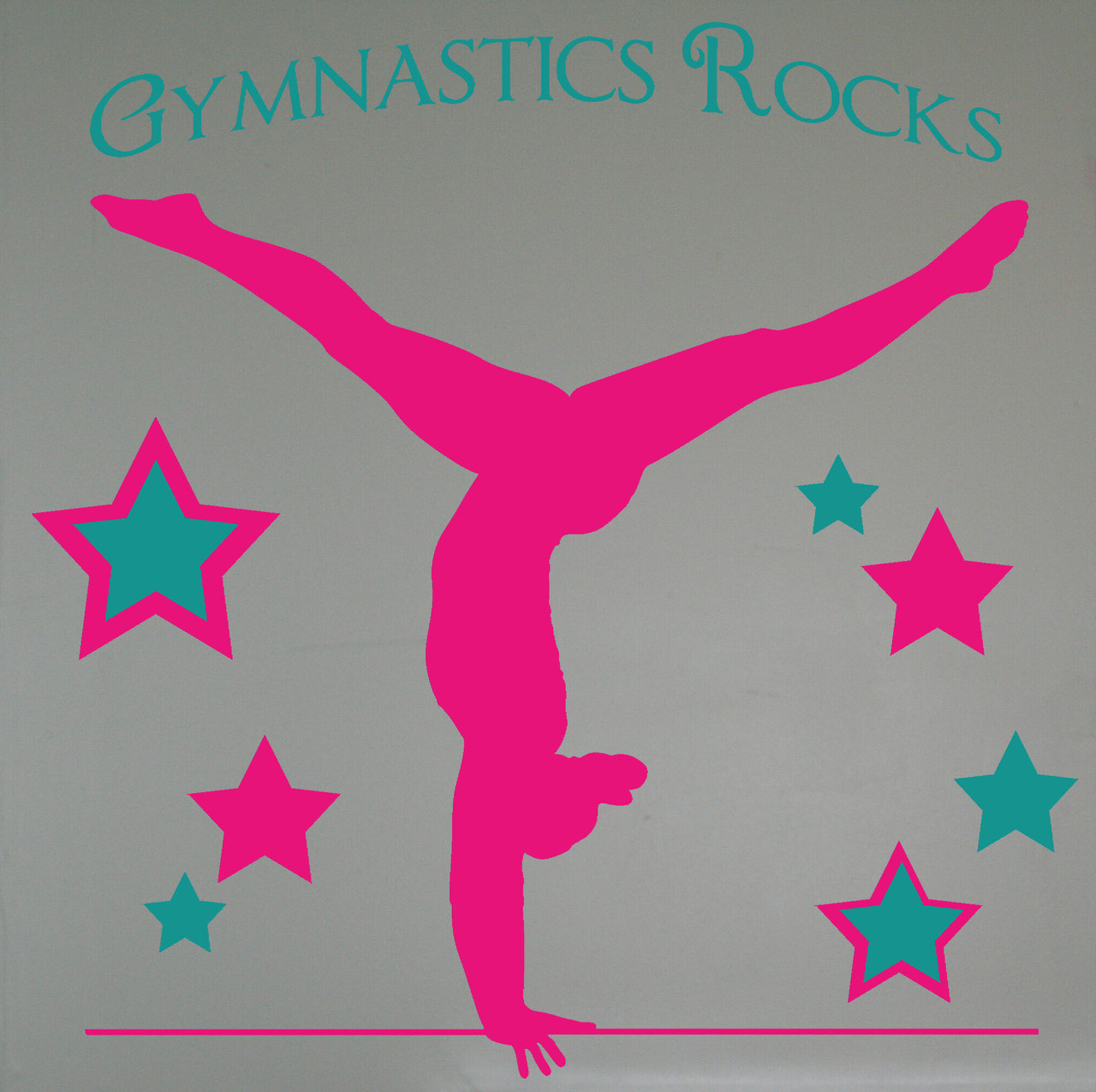 Balancing Gymnast Silhouette and Stars with Gymnastics Rocks Girls Wall  Stickers Decals