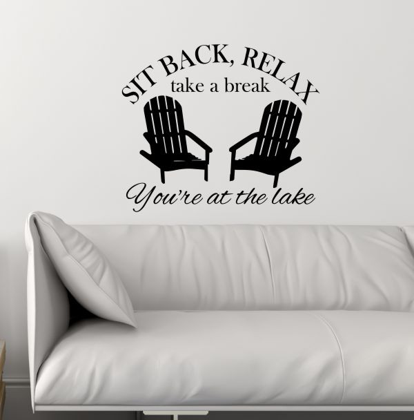 Sit Back, Relax Camping Wall Art Decal Summer Quote with Chairs