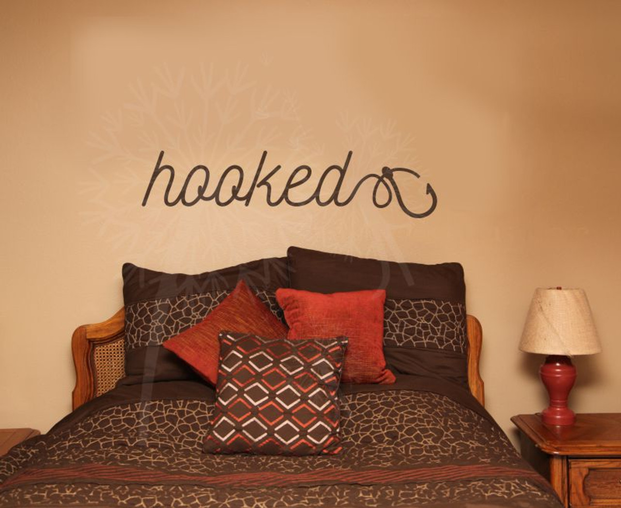 Hooked on Fishing Wall Decal Quote with Hook Fisherman Decor Art