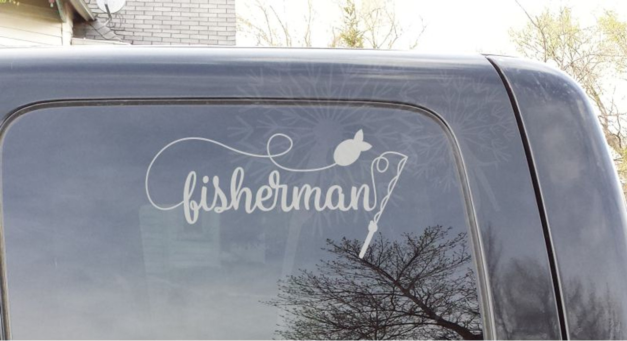 Fisherman Car Window Decals Vinyl Sticker Fishing Pole and Fish on
