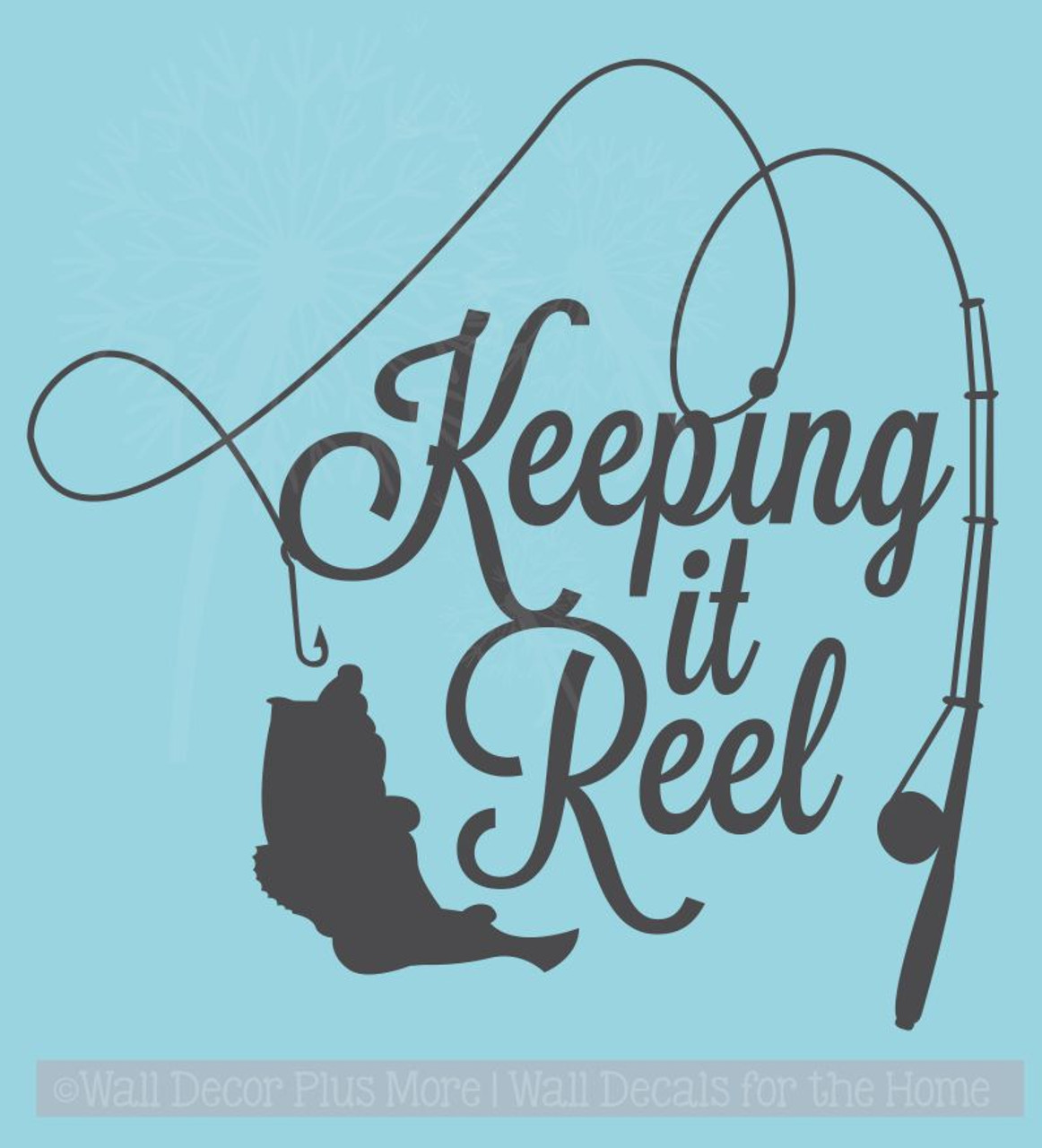 Keeping it Reel Fishing Pole and Fish on Line Wall Art Decal Stickers