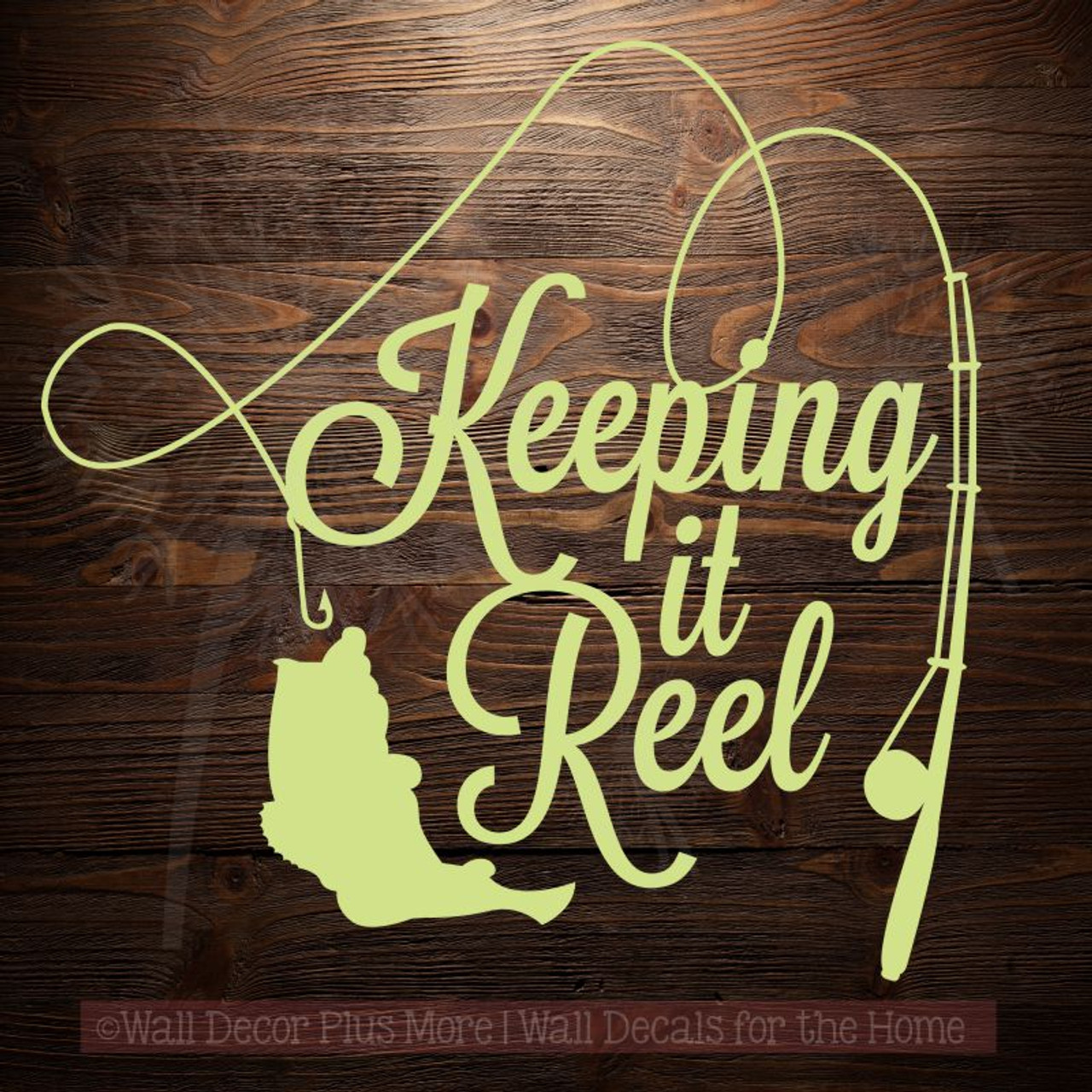 Keeping it Reel Fishing Pole and Fish on Line Wall Art Decal Stickers