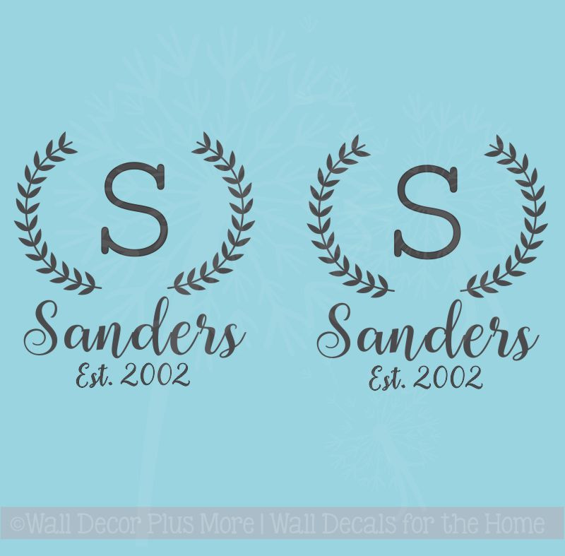 Custom Bean Bag Board Decals Stickers Laurel Wreath, Monogram Letter