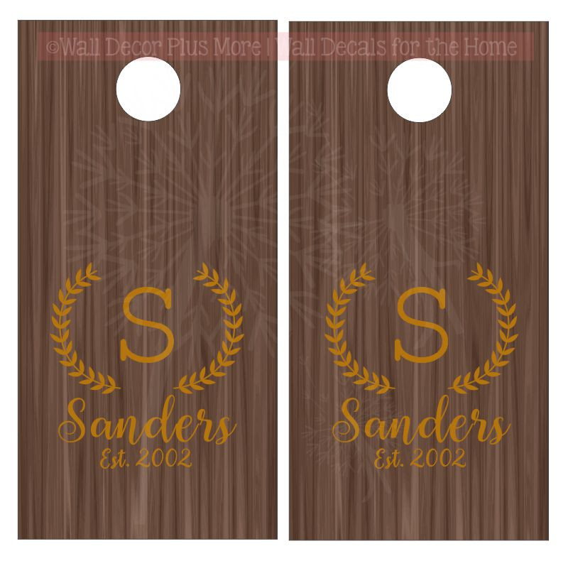 Custom Bean Bag Board Decals Stickers Laurel Wreath, Monogram Letter