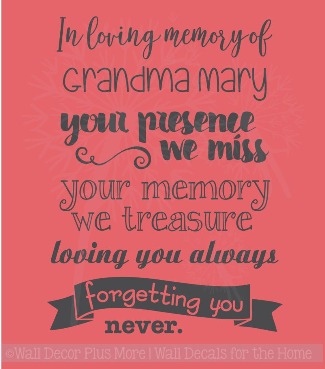 In Loving Memory Forgetting You Never Memorial Wall Decals Vinyl