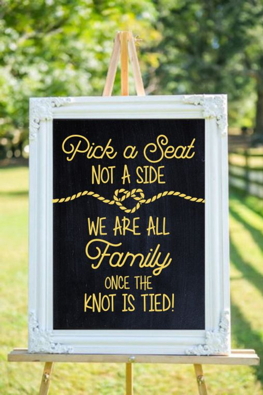 Pick a Seat Not a Side - Knot Is Tied Vinyl Lettering Decals Wall Stickers  Wedding Celebration Decor Quote