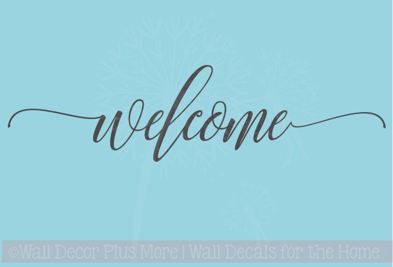 Wall Decor Plus More Welcome Hand Script Vinyl Art Wall Stickers Decals Porch Home Decor Lettering 23x 6 Teal Wall Stickers Murals