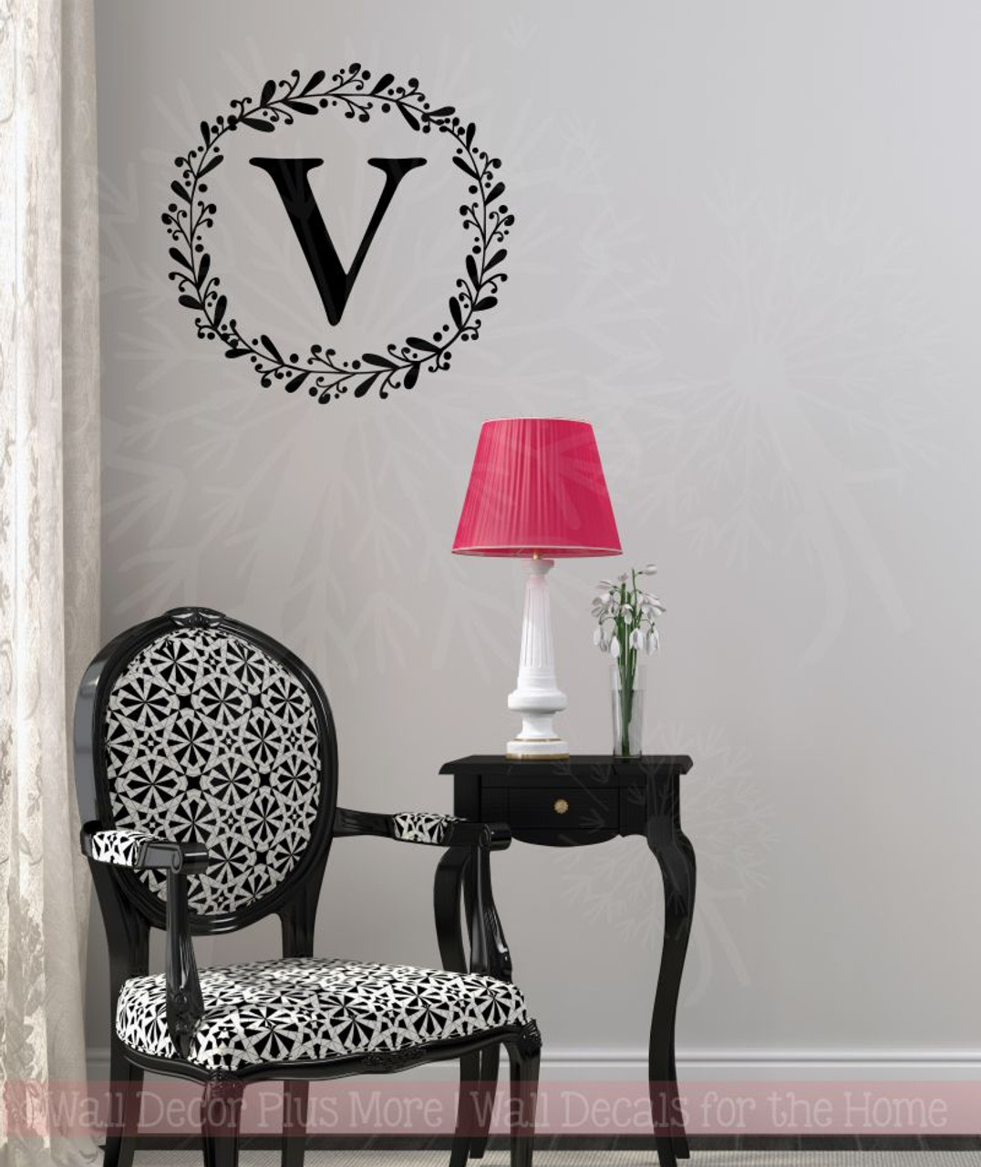 laurel wreath monogram letter vinyl stickers wall decals custom