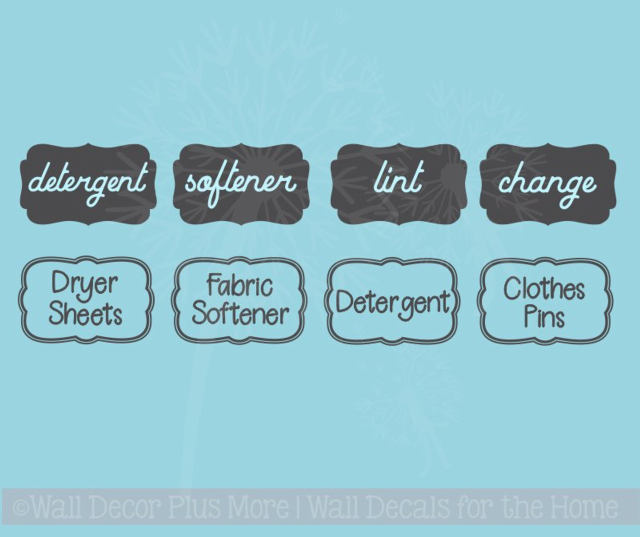 Laundry Room Labels Wall Art Jar Stickers Set of 4 Vinyl Decals, 2 Options