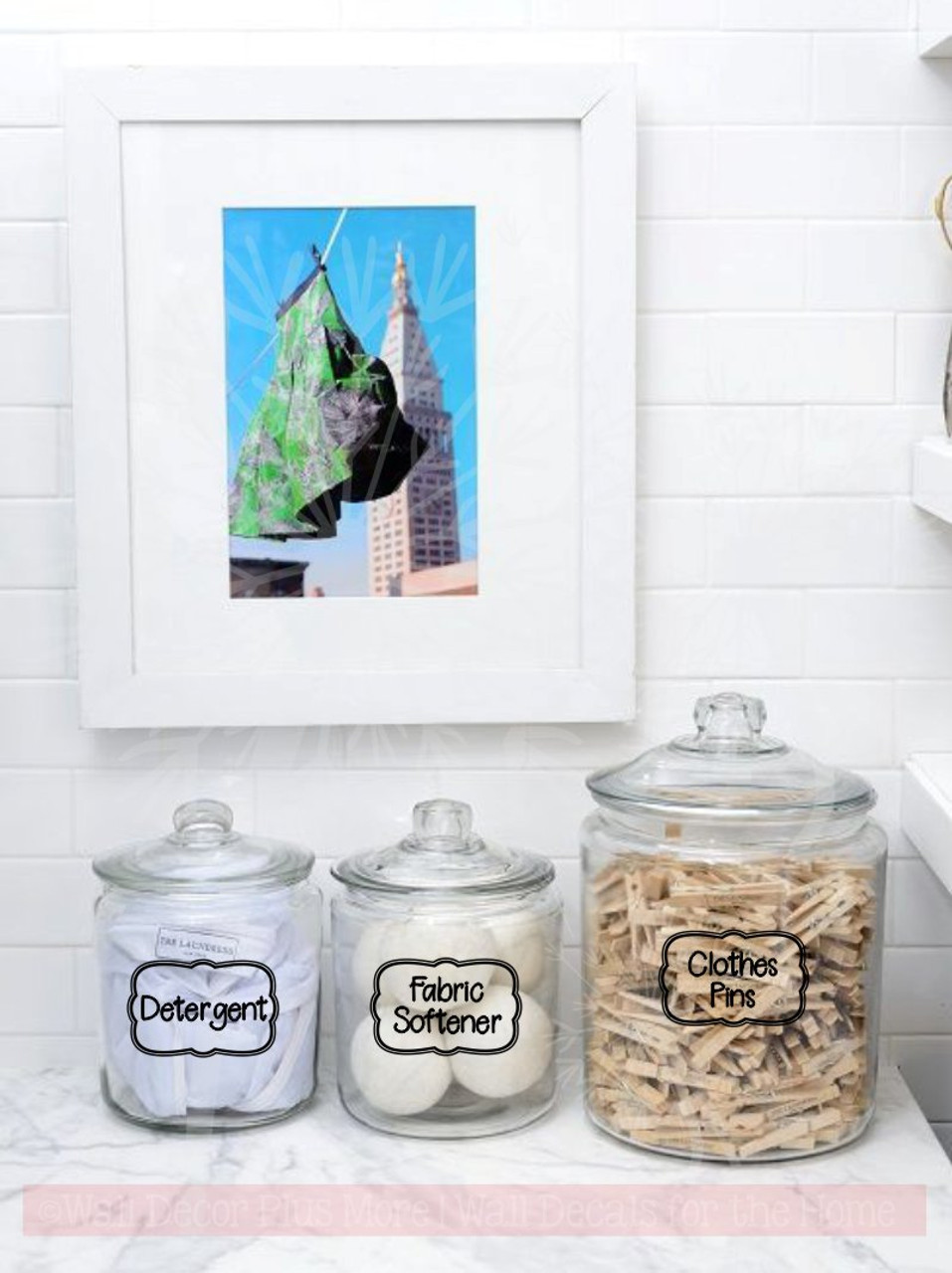 Laundry Room Labels Wall Art Jar Stickers Set of 4 Vinyl Decals, 2 Options