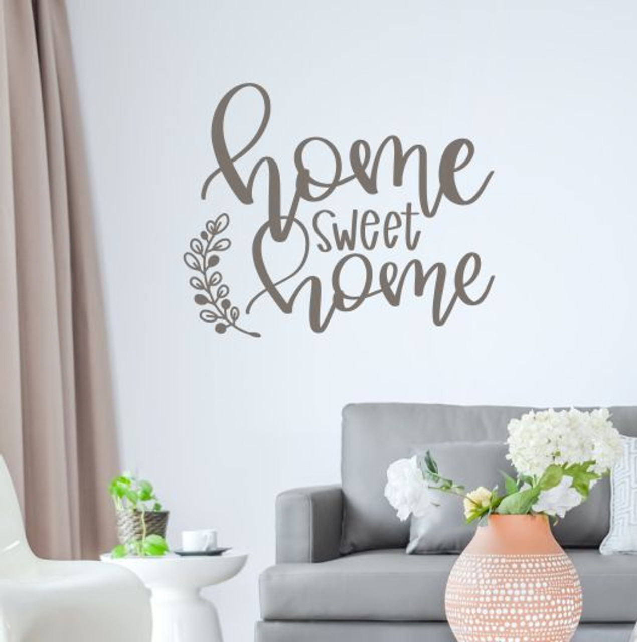 Home Sweet Home Laurel Leaf Handwriting Vinyl Letters Kitchen Wall