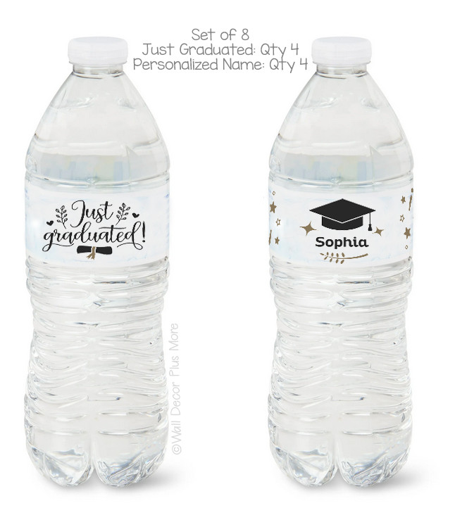 20 Graduation Cap Water Bottle Labels - Class Of 2021, Red, Waterproof Wrappers (2" X 8.5")