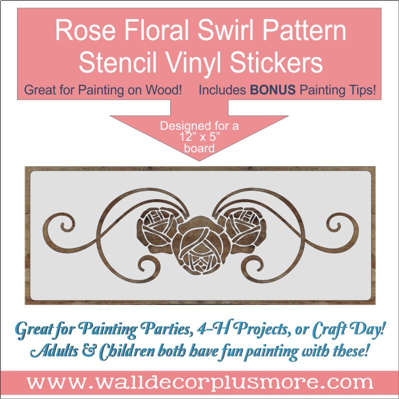 Rose Floral Swirl Pattern Stencil Vinyl Stickers Wall Art DIY Wood Decor,  Set of 2 - Wall Decor Plus More