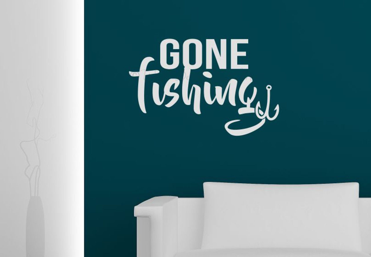 Home Decor Wall Vinyl Applique Fishing Fish Sports Man In Boat