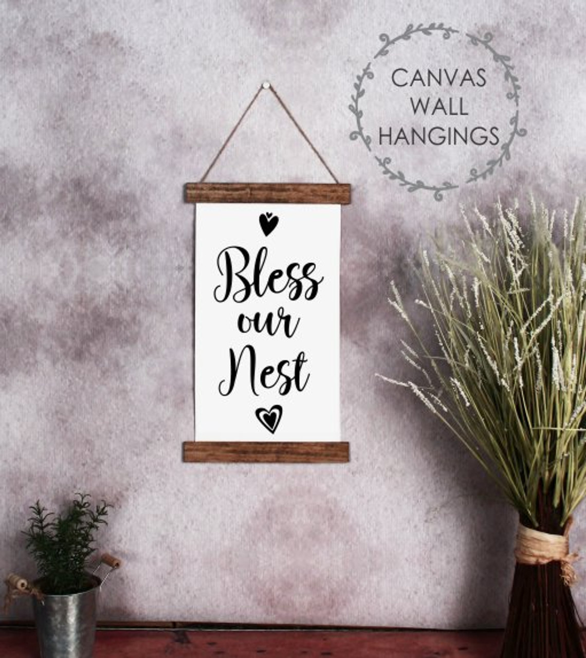 Wood Canvas Wall Hanging Bless Our Nest Farmhouse Wall Art Sign
