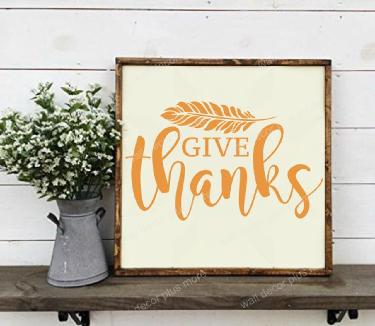 Fall Wall Art Sticker Cursive Give Thanks Feather Decor Vinyl Decal